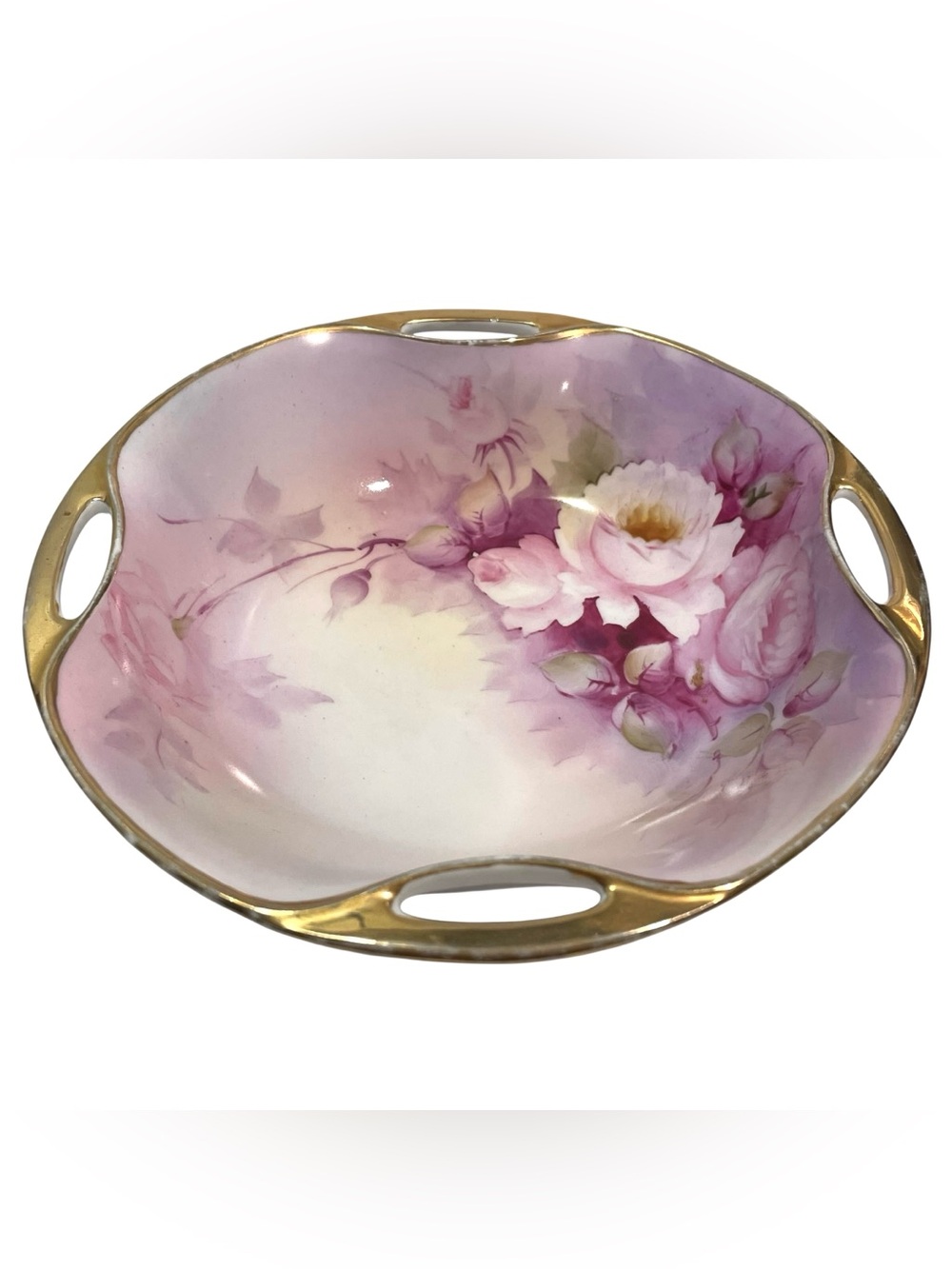 Antique 1920s Noritake Morimura Bros Art Deco Quadruple Handle Signed Roses Dish